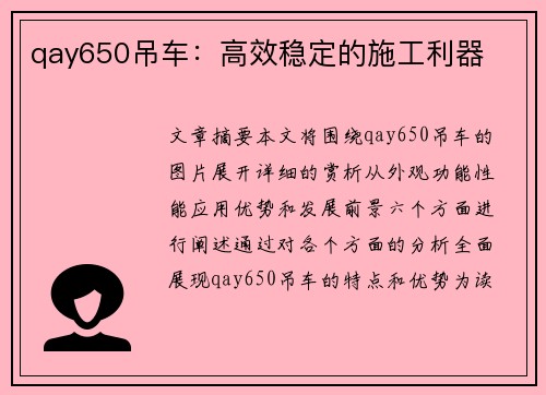 qay650吊车：高效稳定的施工利器