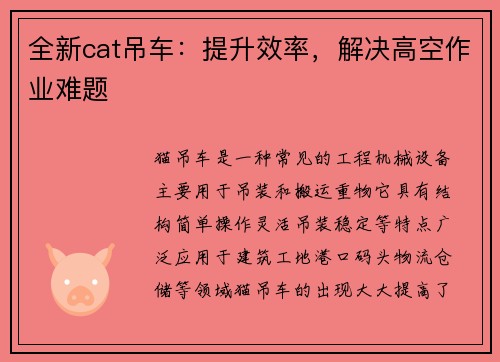 全新cat吊车：提升效率，解决高空作业难题